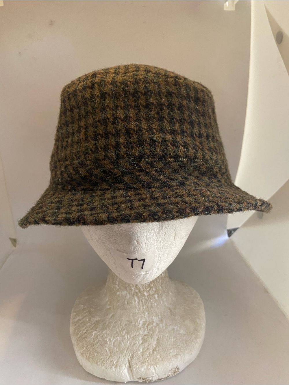 Harris tweed bucket hat Sz L Men's Brown Houndstooth Wool-Blend Bucket Hat